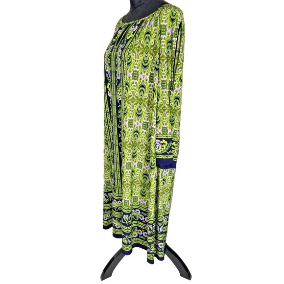 LONDON TIMES 3/4 Peek a Boo Sleeve Shift Dress 16W Keyhole Neckline Retro Green - Picture 5 of 12